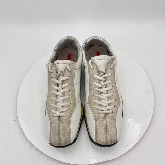 Prada Women Size EU 35.5 US 5.5 White Suede Leather Low Top Lace Up Casual Shoes - Picture 3 of 11